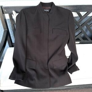 Vintage Emanuel Ungaro Brown Wool Blend High Neck Designer Blazer, Size 6 / 40